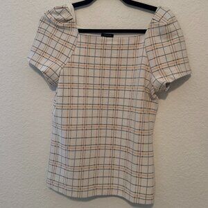 Ann Taylor Plaid Puff Sleeve Blouse, Size S